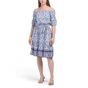 BEACH BY BEACHLUNCHLOUNGE Blue Off The Shoulder Printed Midi Dress